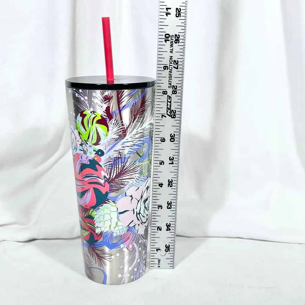 Starbucks 2023 Winter Florals Cold Cup Tumbler 24 oz Stainless Steel New